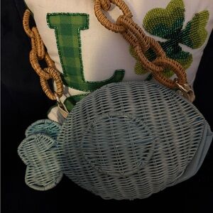Vineyard Vines Blue Wicker Fish-Shaped Handbag